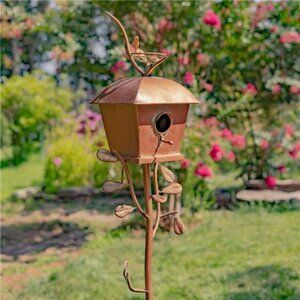 Zaer Ltd. Large Copper Colored Birdhouse Garden Stakes (Square Shape)